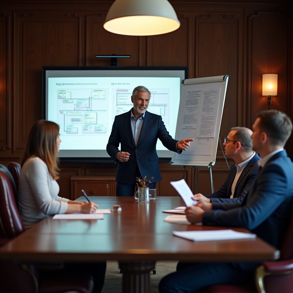 Corporate team training session in a boardroom setting